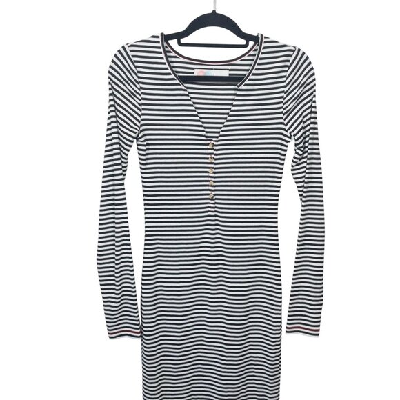 FP Beach Black and White Striped Dress SZ S Long Sleeve V Neck Henley - Picture 7 of 9
